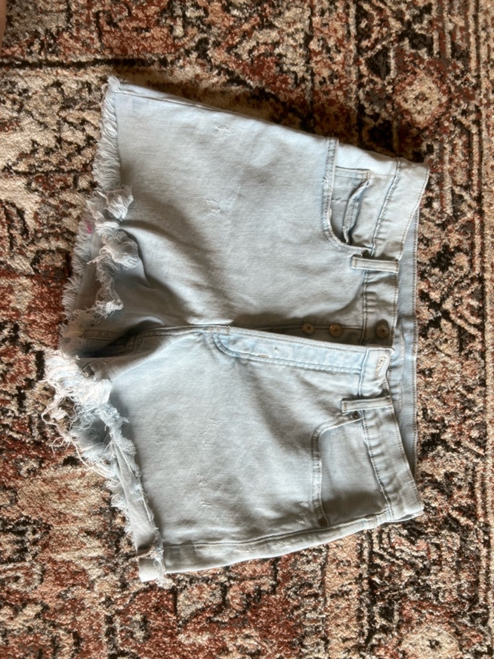 Old Navy Light Blue Frayed Hem Button-Front Denim Shorts